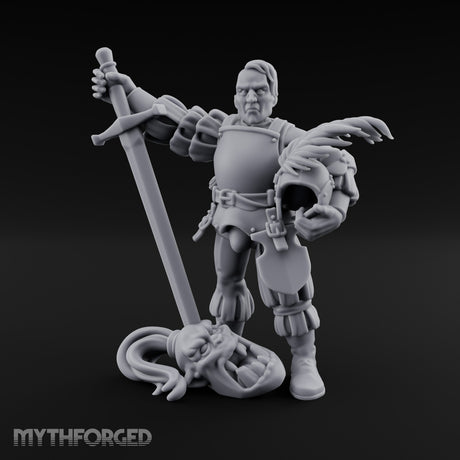 Helmet Tucked Serpent Stomping Human Captain Miniature for Dungeons and Dragons, Pathfinder or other TTRPGs