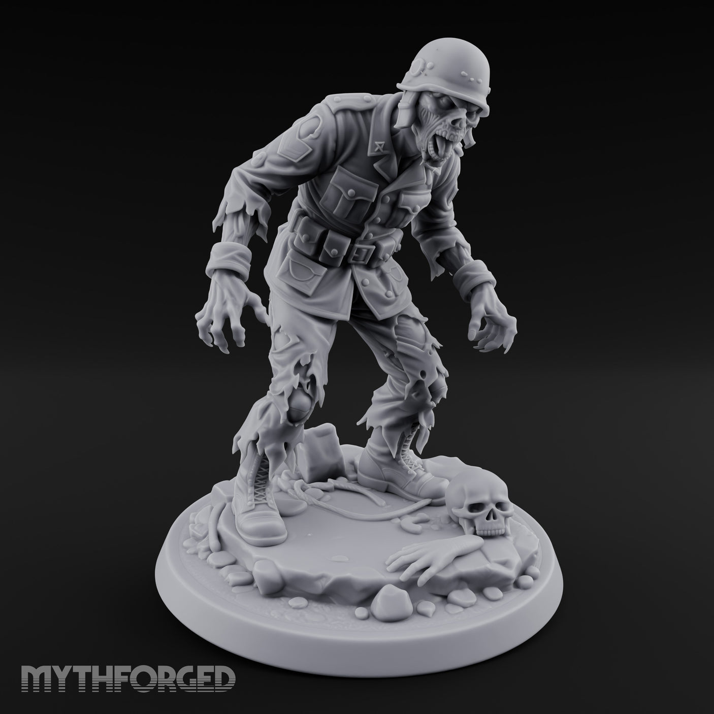 Helmet Wearing Claws Outstretched Zombie Soldier Miniature for Dungeons and Dragons, Pathfinder or other TTRPGs