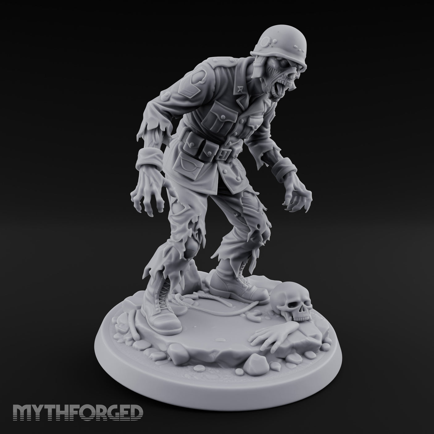 Helmet Wearing Claws Outstretched Zombie Soldier Miniature for Dungeons and Dragons, Pathfinder or other TTRPGs
