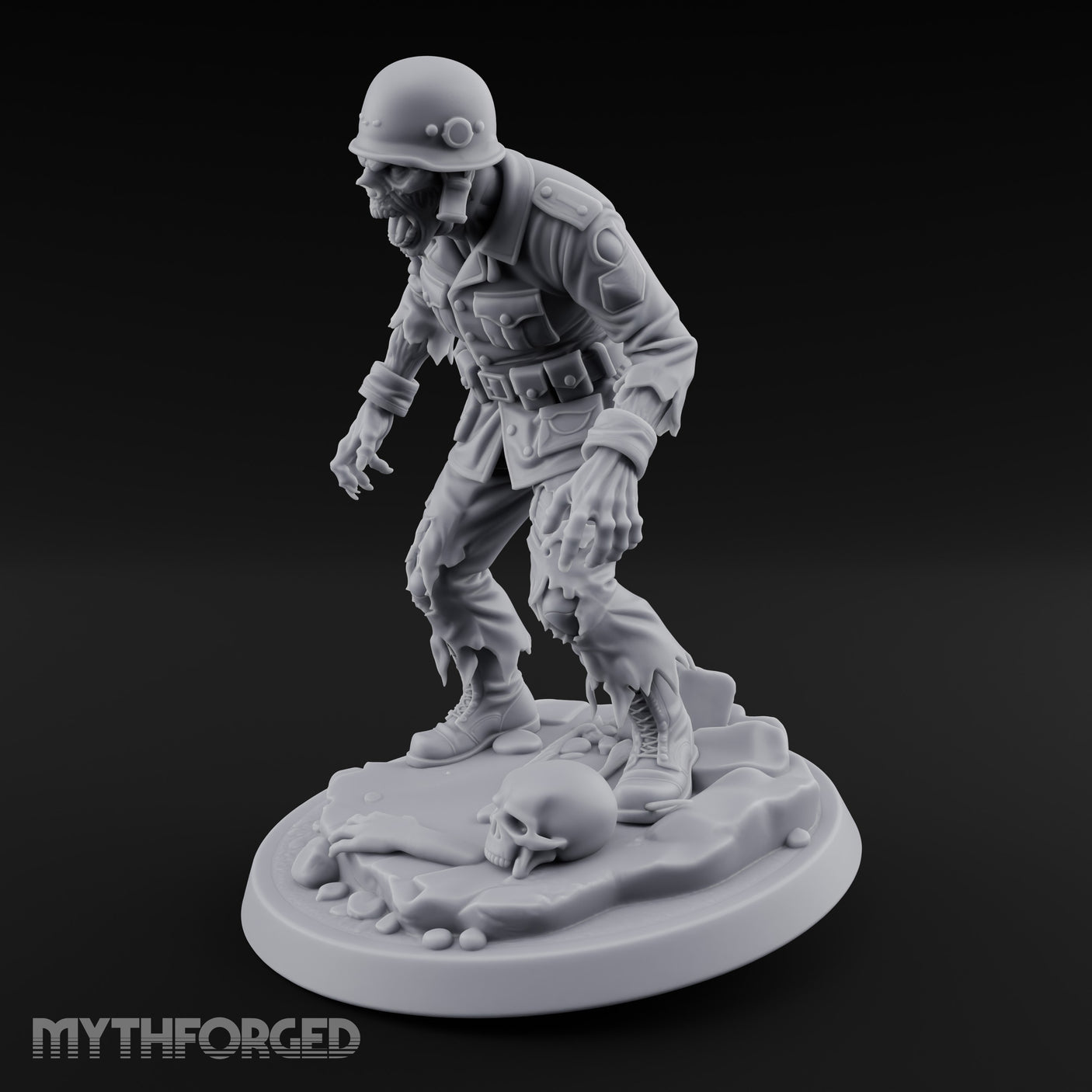 Helmet Wearing Claws Outstretched Zombie Soldier Miniature for Dungeons and Dragons, Pathfinder or other TTRPGs