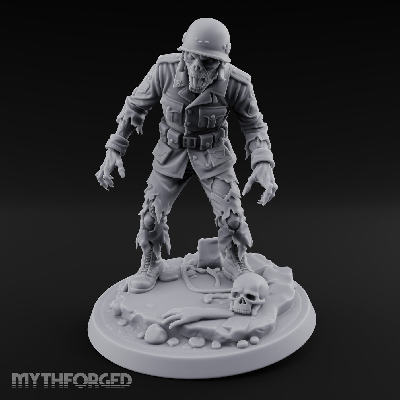 Helmet Wearing Claws Outstretched Zombie Soldier Miniature for Dungeons and Dragons, Pathfinder or other TTRPGs