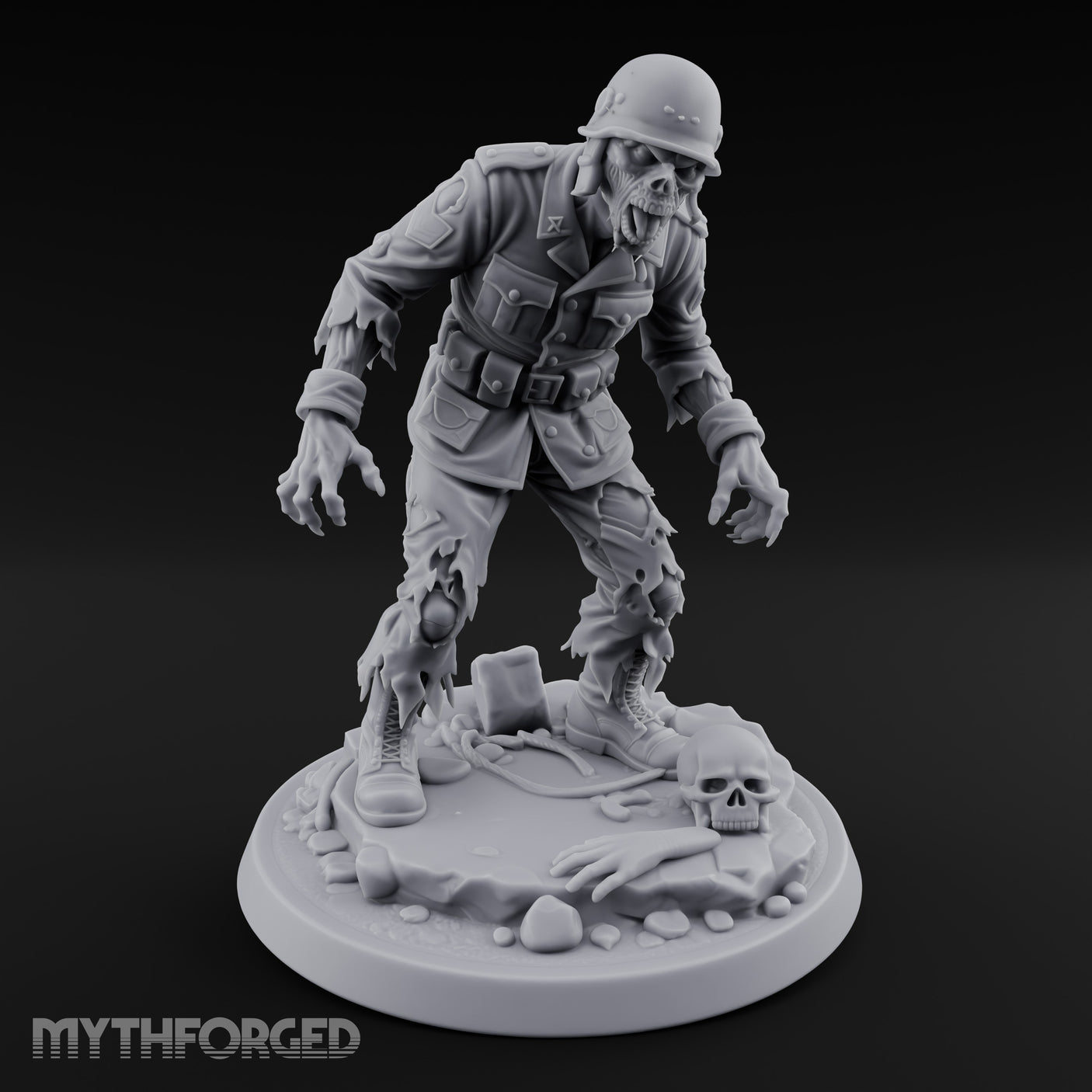 Helmet Wearing Claws Outstretched Zombie Soldier Miniature for Dungeons and Dragons, Pathfinder or other TTRPGs