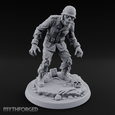 Helmet Wearing Claws Outstretched Zombie Soldier Miniature for Dungeons and Dragons, Pathfinder or other TTRPGs