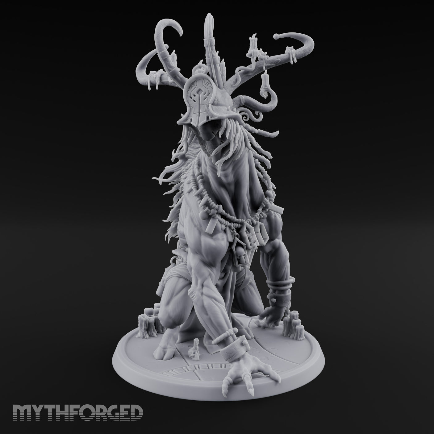 Helmeted Demon Shaman Miniature for Dungeons and Dragons, Pathfinder or other TTRPGs