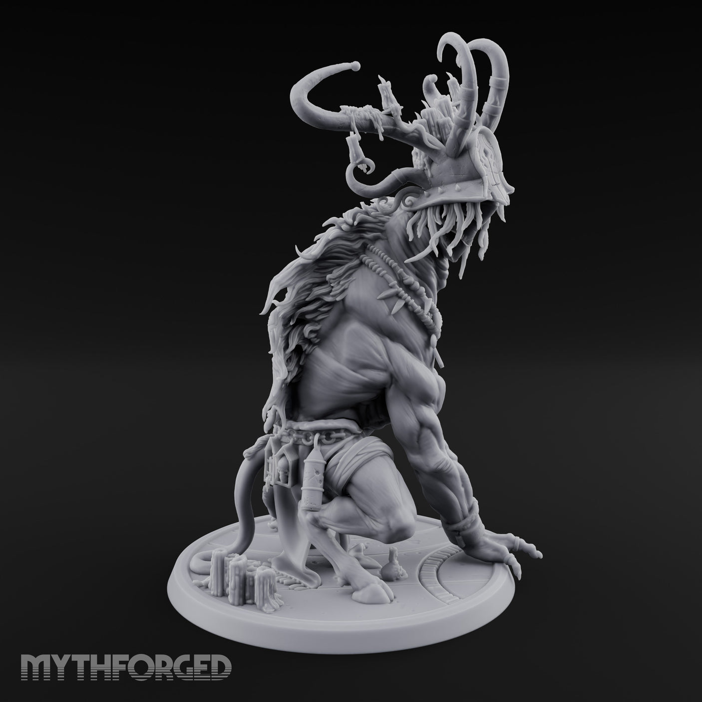 Helmeted Demon Shaman Miniature for Dungeons and Dragons, Pathfinder or other TTRPGs