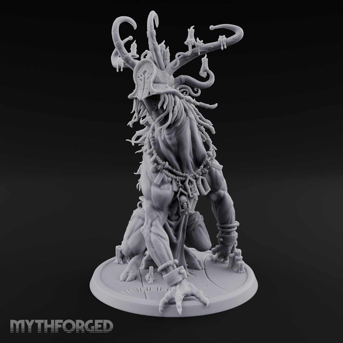Helmeted Demon Shaman Miniature for Dungeons and Dragons, Pathfinder or other TTRPGs