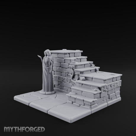 Hieroglyph-Etched Vine-Crept Stepped Pyramid Shrine Altar