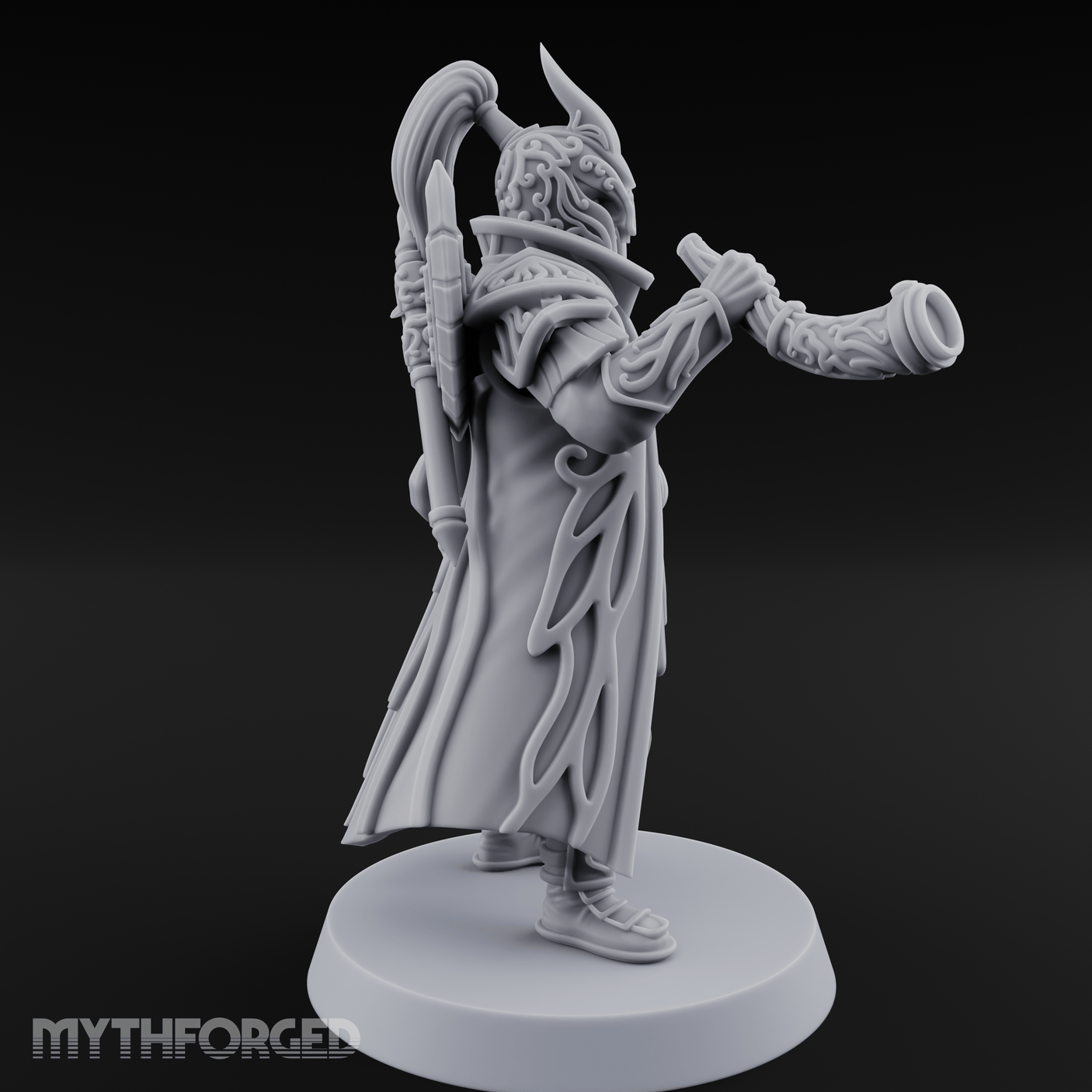 Blaring A Fanfare Elf Musician Miniature for Dungeons and Dragons, Pathfinder or other TTRPGs