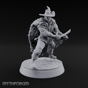 Feathered And Fierce Human Swashbuckler Miniature for Dungeons and Dragons, Pathfinder or other TTRPGs