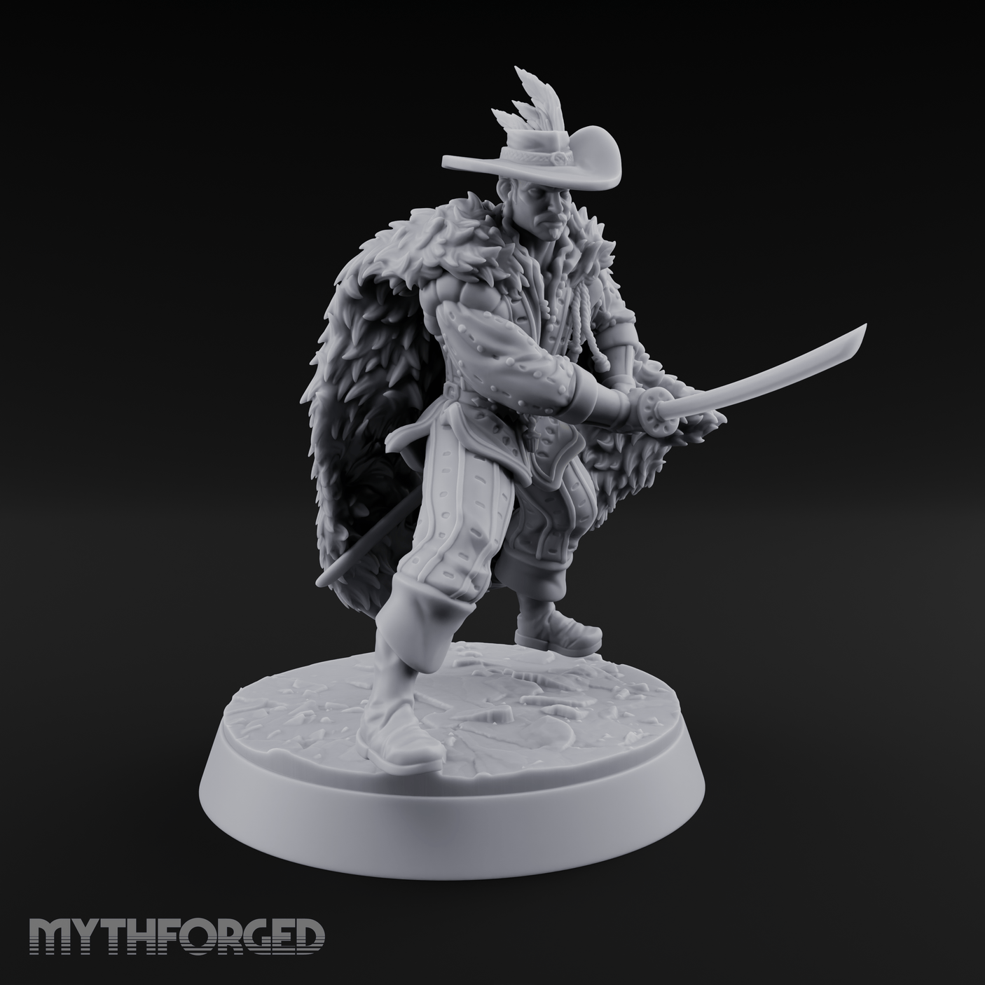 Feathered And Fierce Human Swashbuckler Miniature for Dungeons and Dragons, Pathfinder or other TTRPGs