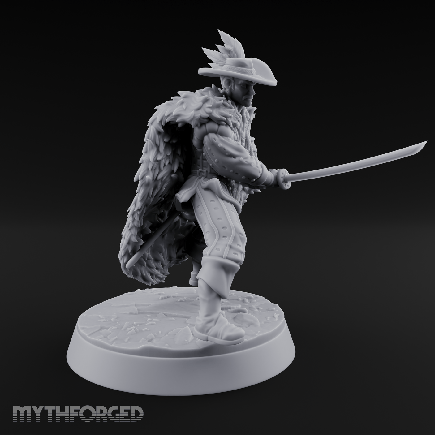 Feathered And Fierce Human Swashbuckler Miniature for Dungeons and Dragons, Pathfinder or other TTRPGs