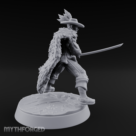 Feathered And Fierce Human Swashbuckler Miniature for Dungeons and Dragons, Pathfinder or other TTRPGs