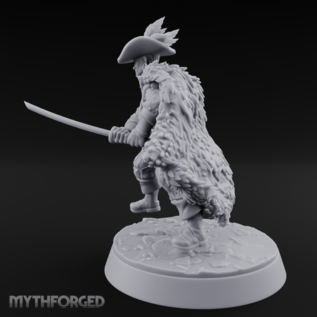 Feathered And Fierce Human Swashbuckler Miniature for Dungeons and Dragons, Pathfinder or other TTRPGs