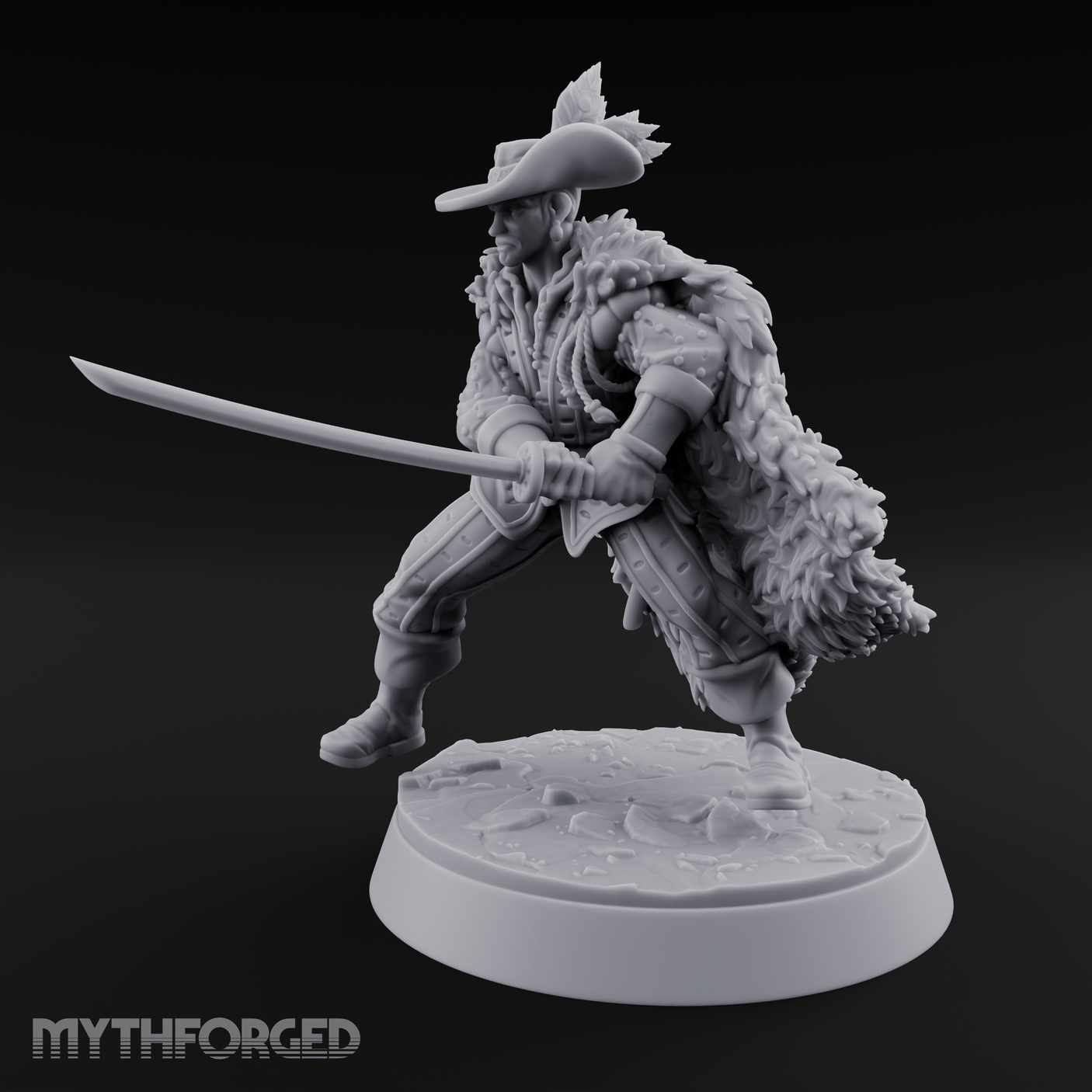 Feathered And Fierce Human Swashbuckler Miniature for Dungeons and Dragons, Pathfinder or other TTRPGs