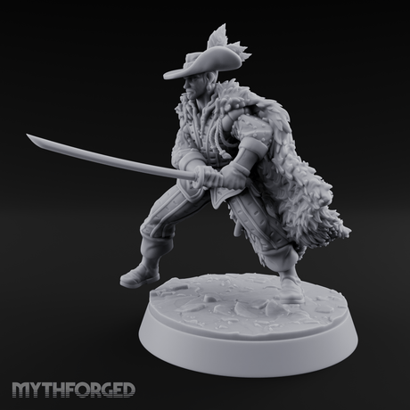 Feathered And Fierce Human Swashbuckler Miniature for Dungeons and Dragons, Pathfinder or other TTRPGs