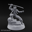 Balanced On Stone Human Swordmaster Miniature for Dungeons and Dragons, Pathfinder or other TTRPGs