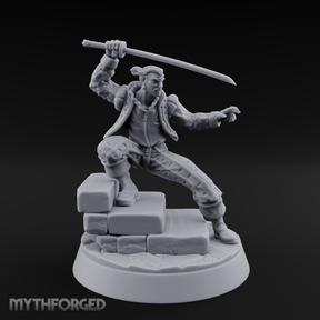 Balanced On Stone Human Swordmaster Miniature for Dungeons and Dragons, Pathfinder or other TTRPGs