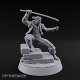 Balanced On Stone Human Swordmaster Miniature for Dungeons and Dragons, Pathfinder or other TTRPGs
