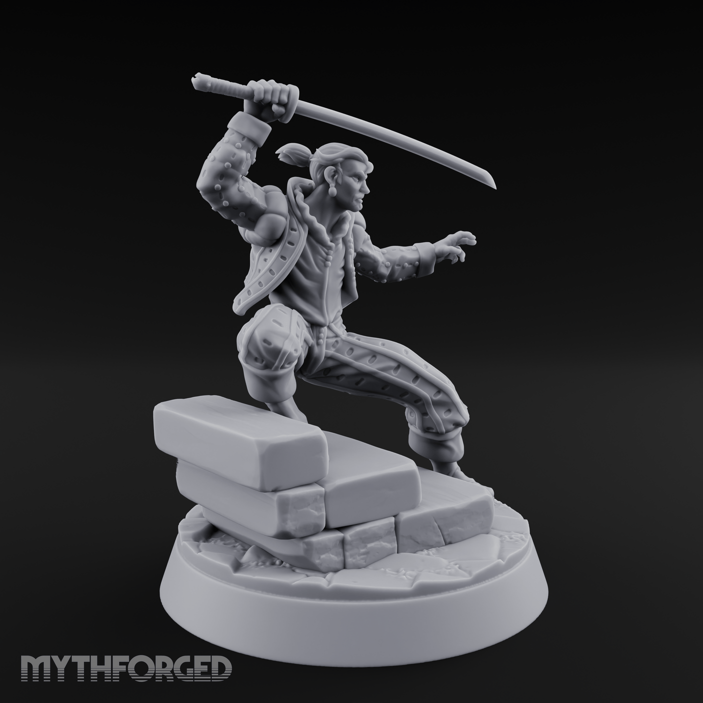 Balanced On Stone Human Swordmaster Miniature for Dungeons and Dragons, Pathfinder or other TTRPGs