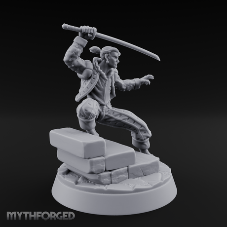 Balanced On Stone Human Swordmaster Miniature for Dungeons and Dragons, Pathfinder or other TTRPGs