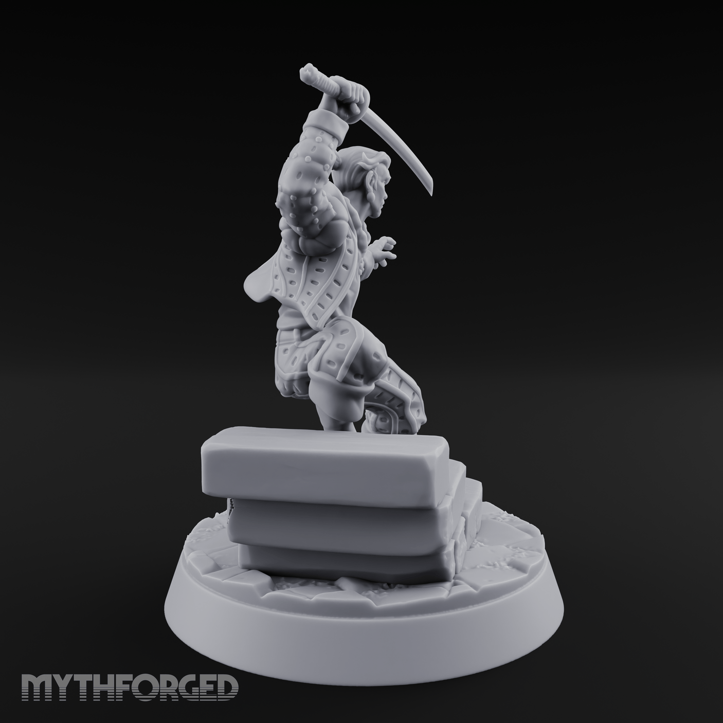 Balanced On Stone Human Swordmaster Miniature for Dungeons and Dragons, Pathfinder or other TTRPGs