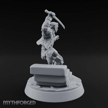Balanced On Stone Human Swordmaster Miniature for Dungeons and Dragons, Pathfinder or other TTRPGs