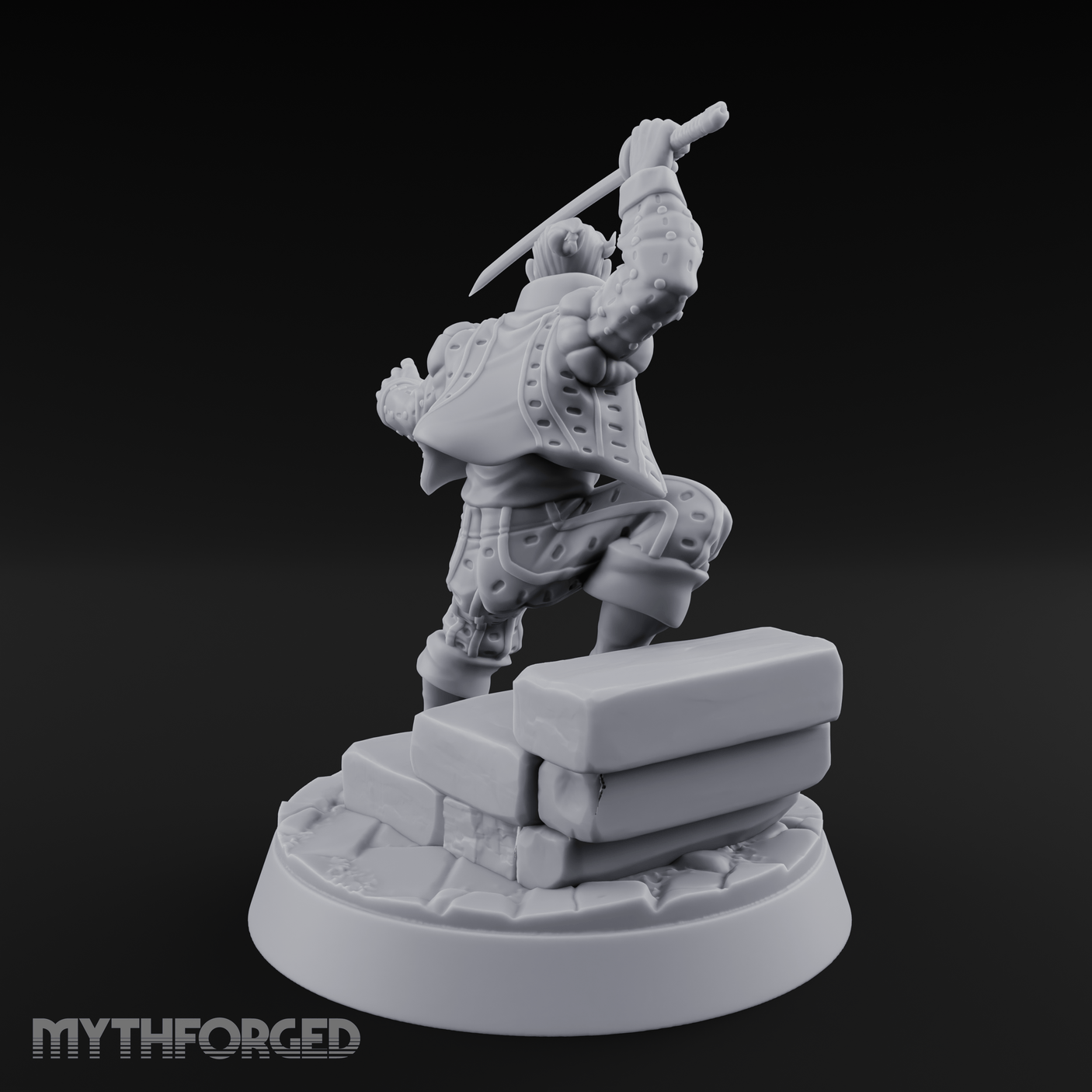 Balanced On Stone Human Swordmaster Miniature for Dungeons and Dragons, Pathfinder or other TTRPGs