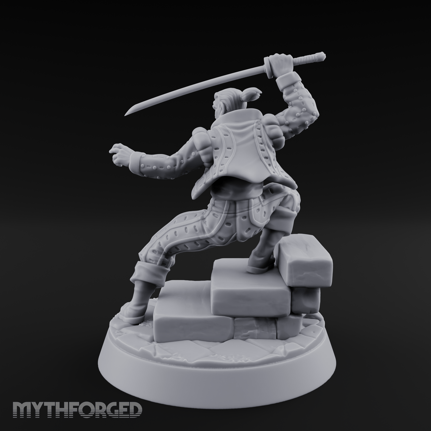 Balanced On Stone Human Swordmaster Miniature for Dungeons and Dragons, Pathfinder or other TTRPGs