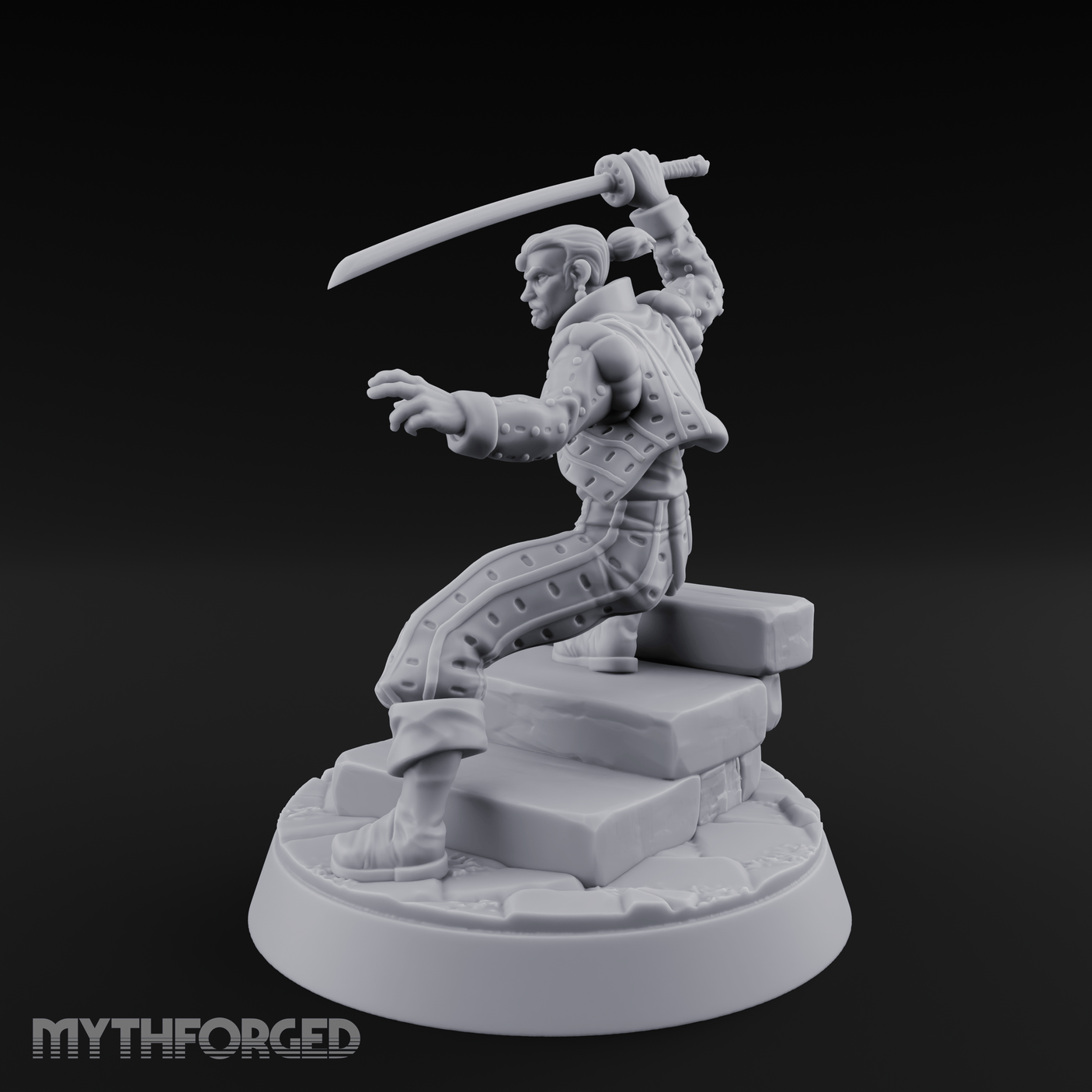 Balanced On Stone Human Swordmaster Miniature for Dungeons and Dragons, Pathfinder or other TTRPGs