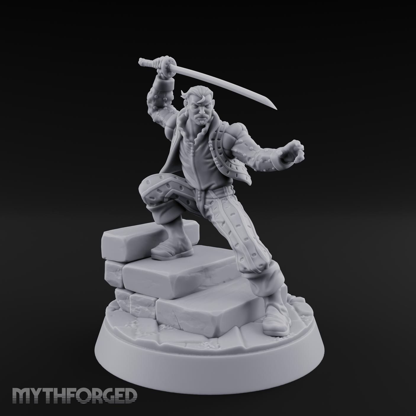 Balanced On Stone Human Swordmaster Miniature for Dungeons and Dragons, Pathfinder or other TTRPGs