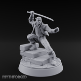 Balanced On Stone Human Swordmaster Miniature for Dungeons and Dragons, Pathfinder or other TTRPGs
