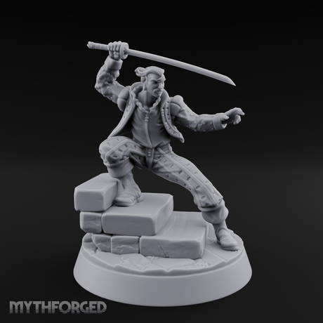 Balanced On Stone Human Swordmaster Miniature for Dungeons and Dragons, Pathfinder or other TTRPGs