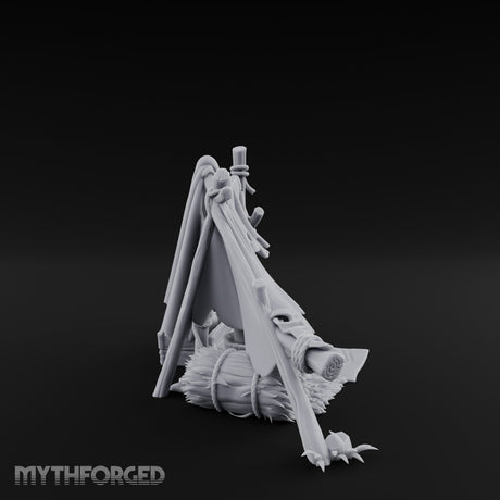 Hole-Riddled Rope-Lashed Wilderness Bivouac Camp Miniature for Dungeons and Dragons, Pathfinder or other TTRPGs
