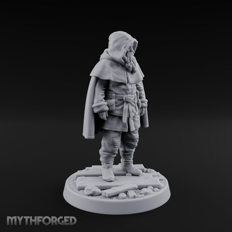 Hood-Pulled Braid-Bearded Village Elder Miniature for Dungeons and Dragons, Pathfinder or other TTRPGs