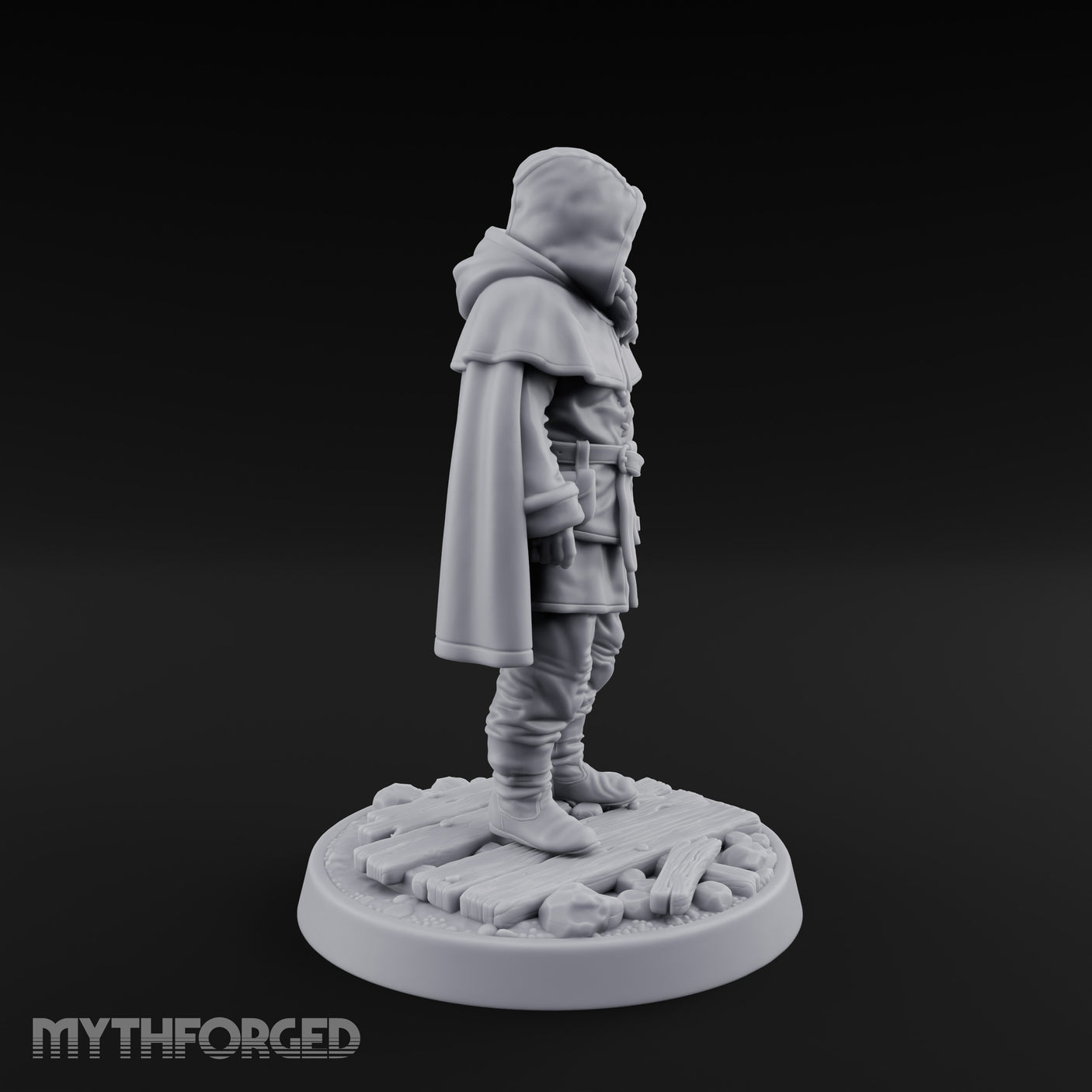 Hood-Pulled Braid-Bearded Village Elder Miniature for Dungeons and Dragons, Pathfinder or other TTRPGs