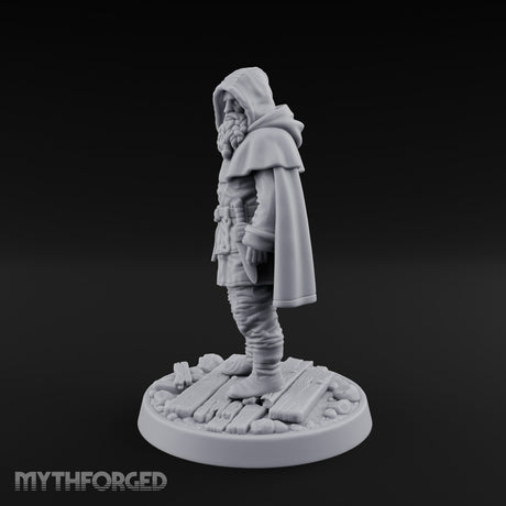 Hood-Pulled Braid-Bearded Village Elder Miniature for Dungeons and Dragons, Pathfinder or other TTRPGs