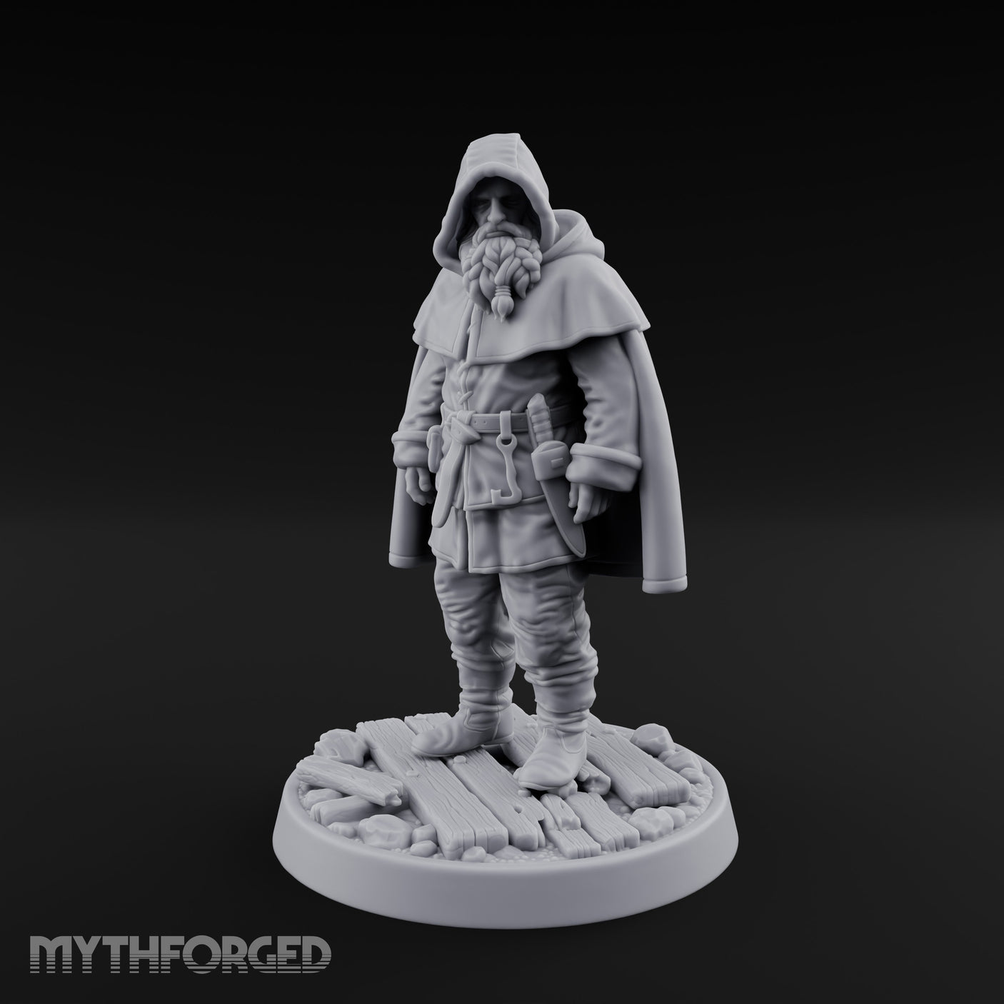 Hood-Pulled Braid-Bearded Village Elder Miniature for Dungeons and Dragons, Pathfinder or other TTRPGs
