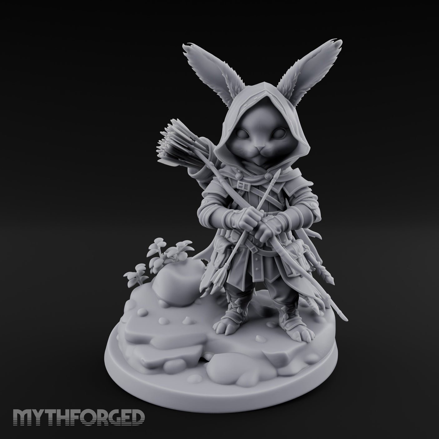 Hooded Bow Clutching Rabbitfolk Ranger Miniature for Dungeons and Dragons, Pathfinder or other TTRPGs