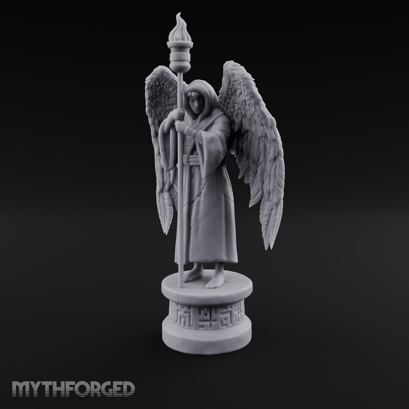 Hooded Torch-Bearing Winged Angel Statue Miniature for Dungeons and Dragons, Pathfinder or other TTRPGs