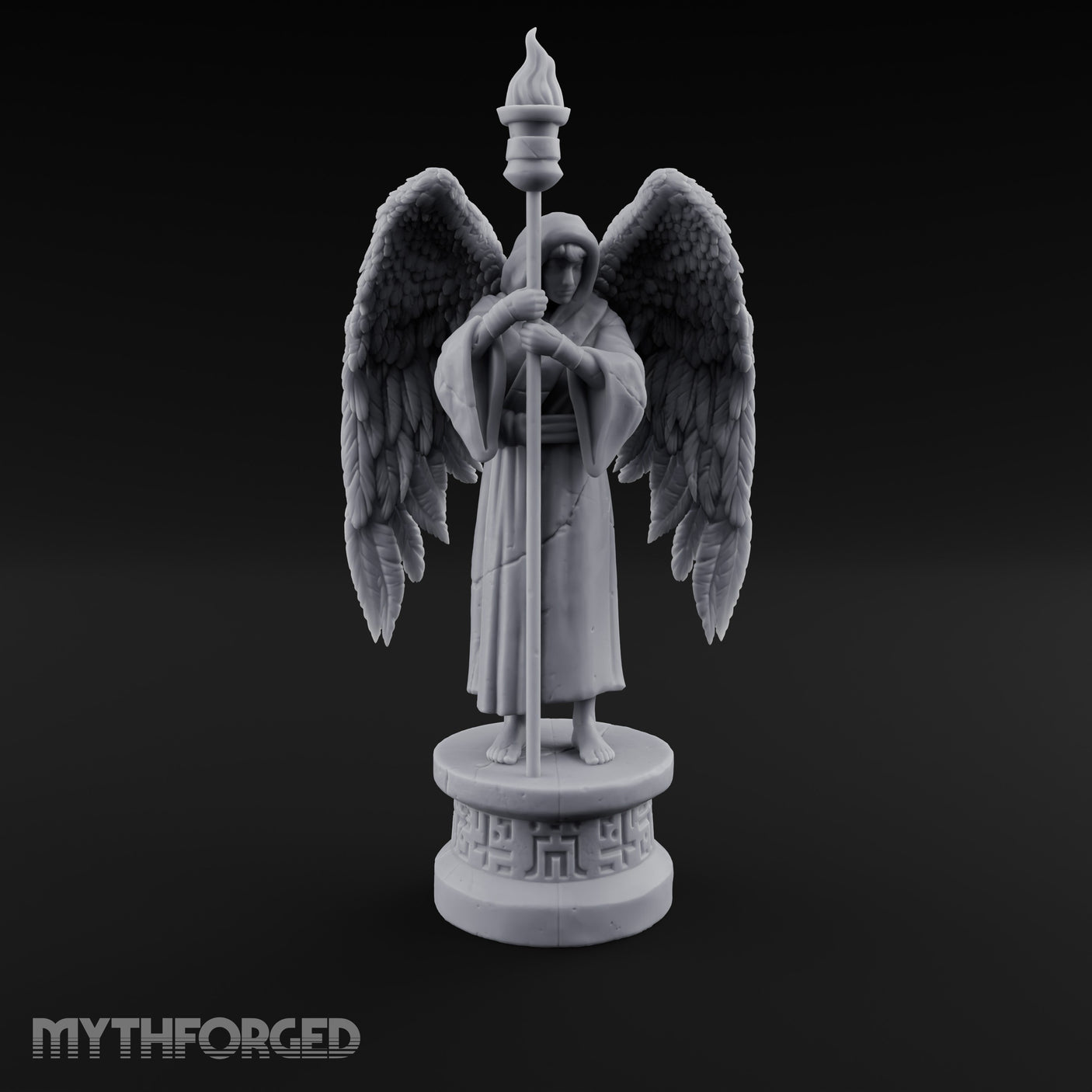 Hooded Torch-Bearing Winged Angel Statue Miniature for Dungeons and Dragons, Pathfinder or other TTRPGs