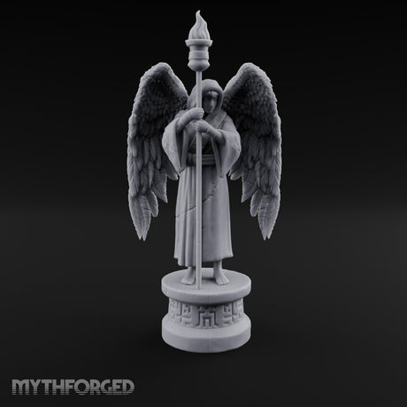 Hooded Torch-Bearing Winged Angel Statue Miniature for Dungeons and Dragons, Pathfinder or other TTRPGs