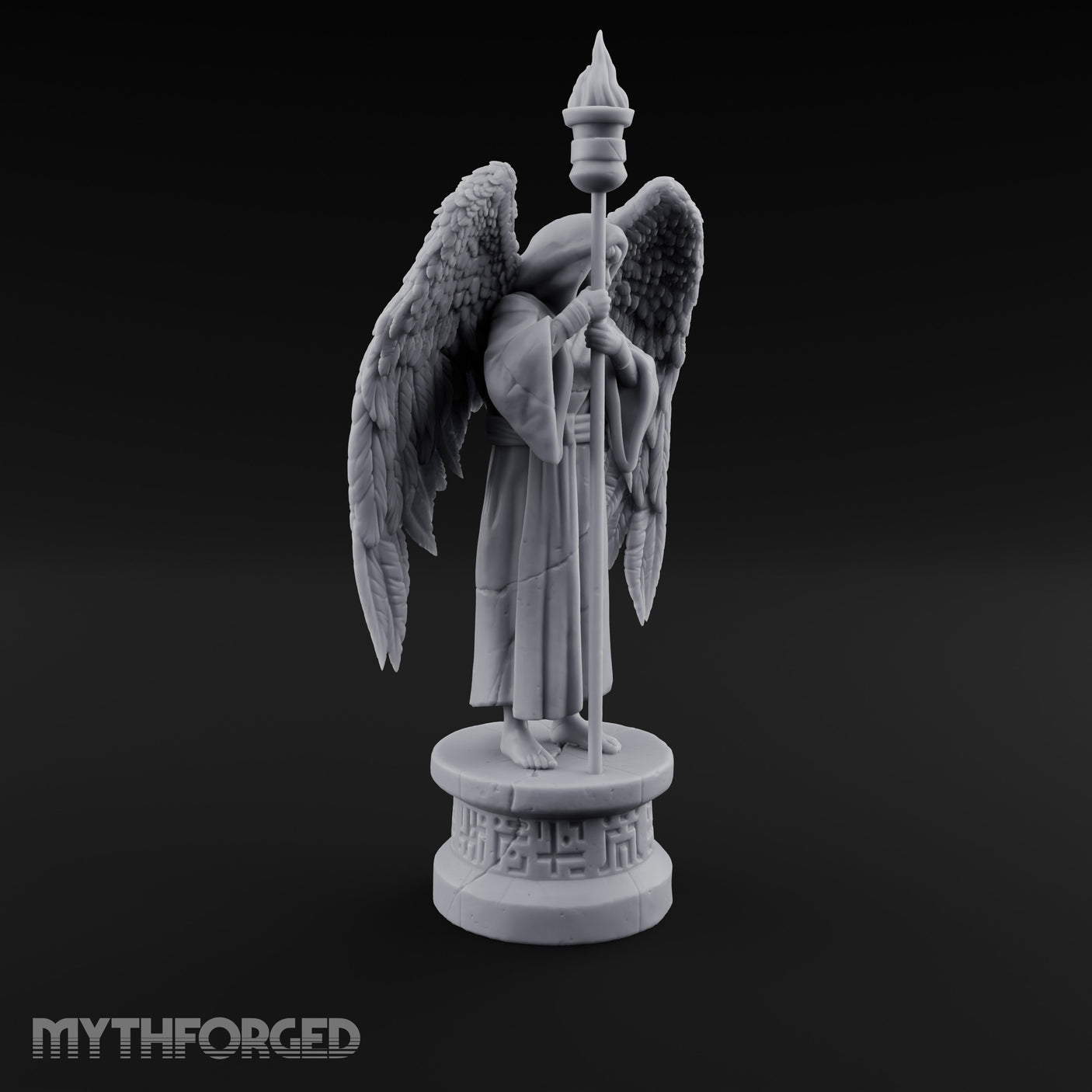 Hooded Torch-Bearing Winged Angel Statue Miniature for Dungeons and Dragons, Pathfinder or other TTRPGs