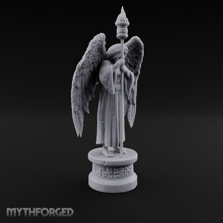 Hooded Torch-Bearing Winged Angel Statue Miniature for Dungeons and Dragons, Pathfinder or other TTRPGs