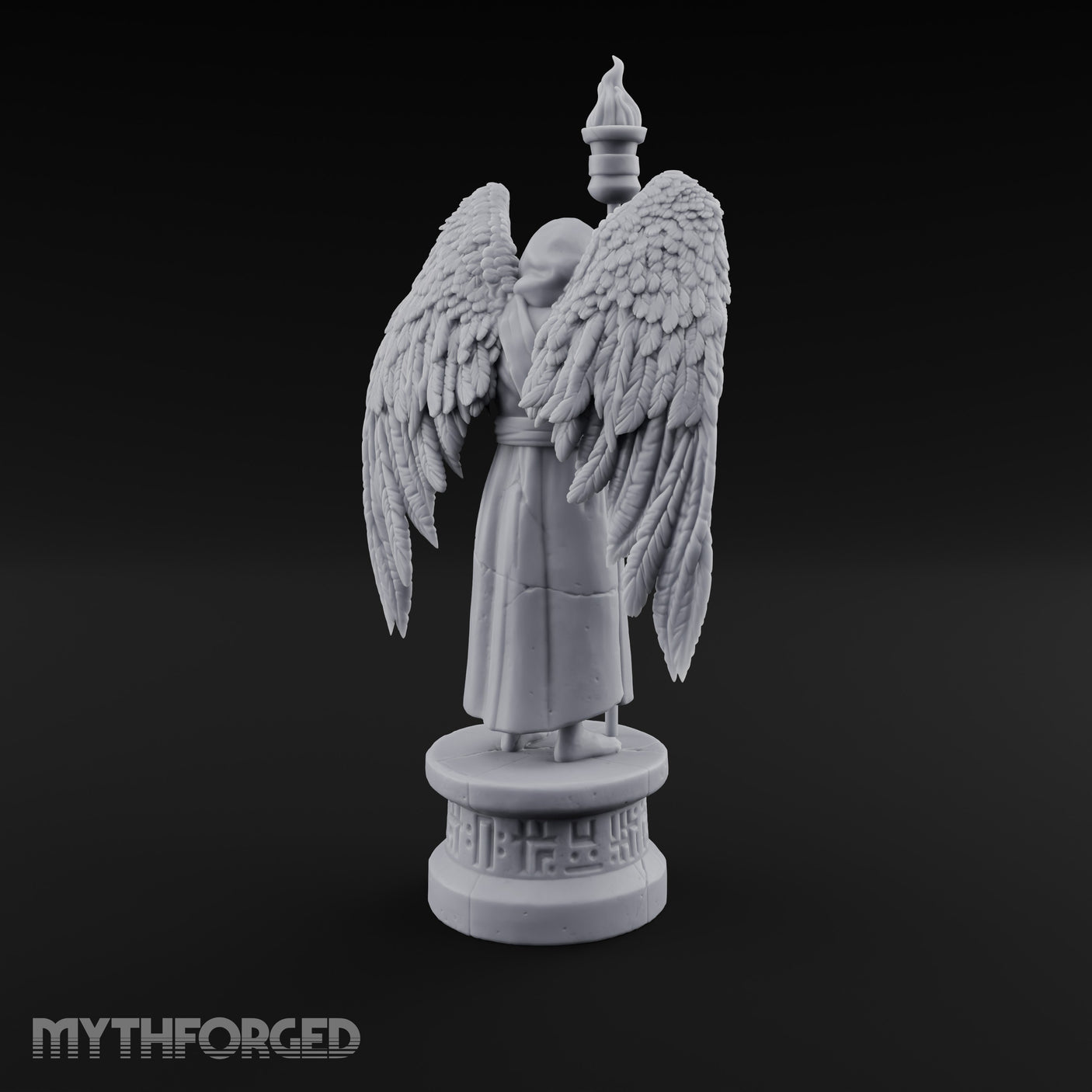 Hooded Torch-Bearing Winged Angel Statue Miniature for Dungeons and Dragons, Pathfinder or other TTRPGs