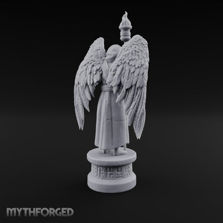 Hooded Torch-Bearing Winged Angel Statue Miniature for Dungeons and Dragons, Pathfinder or other TTRPGs