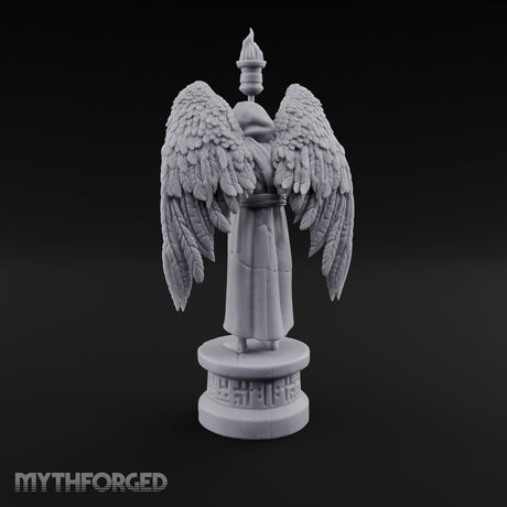Hooded Torch-Bearing Winged Angel Statue Miniature for Dungeons and Dragons, Pathfinder or other TTRPGs