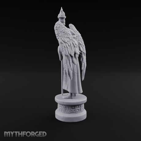 Hooded Torch-Bearing Winged Angel Statue Miniature for Dungeons and Dragons, Pathfinder or other TTRPGs