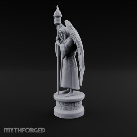 Hooded Torch-Bearing Winged Angel Statue Miniature for Dungeons and Dragons, Pathfinder or other TTRPGs