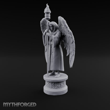 Hooded Torch-Bearing Winged Angel Statue Miniature for Dungeons and Dragons, Pathfinder or other TTRPGs