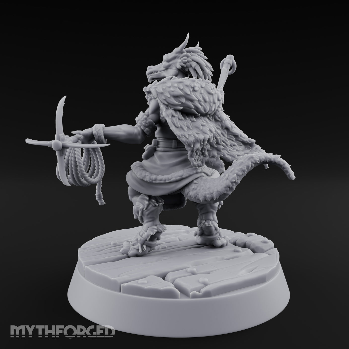 Hook And Rope Wielding Lizardfolk Climber Miniature for Dungeons and Dragons, Pathfinder or other TTRPGs